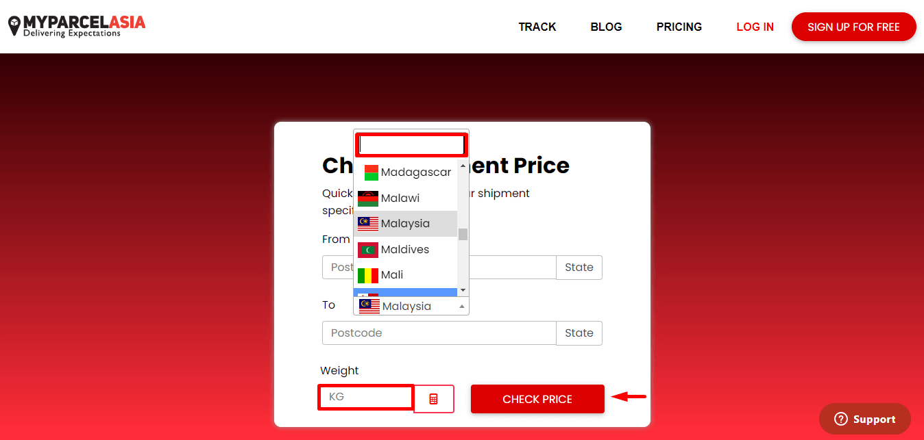 Check International delivery price step-2