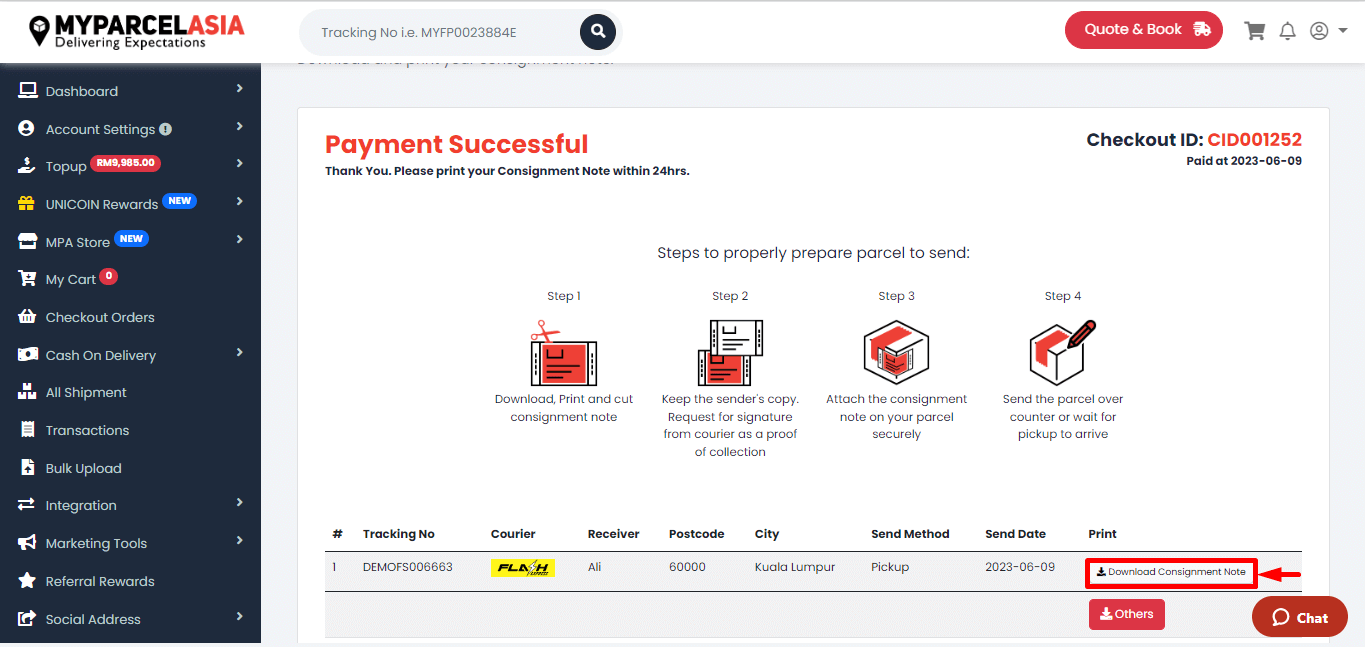 Create domestic delivery step-9