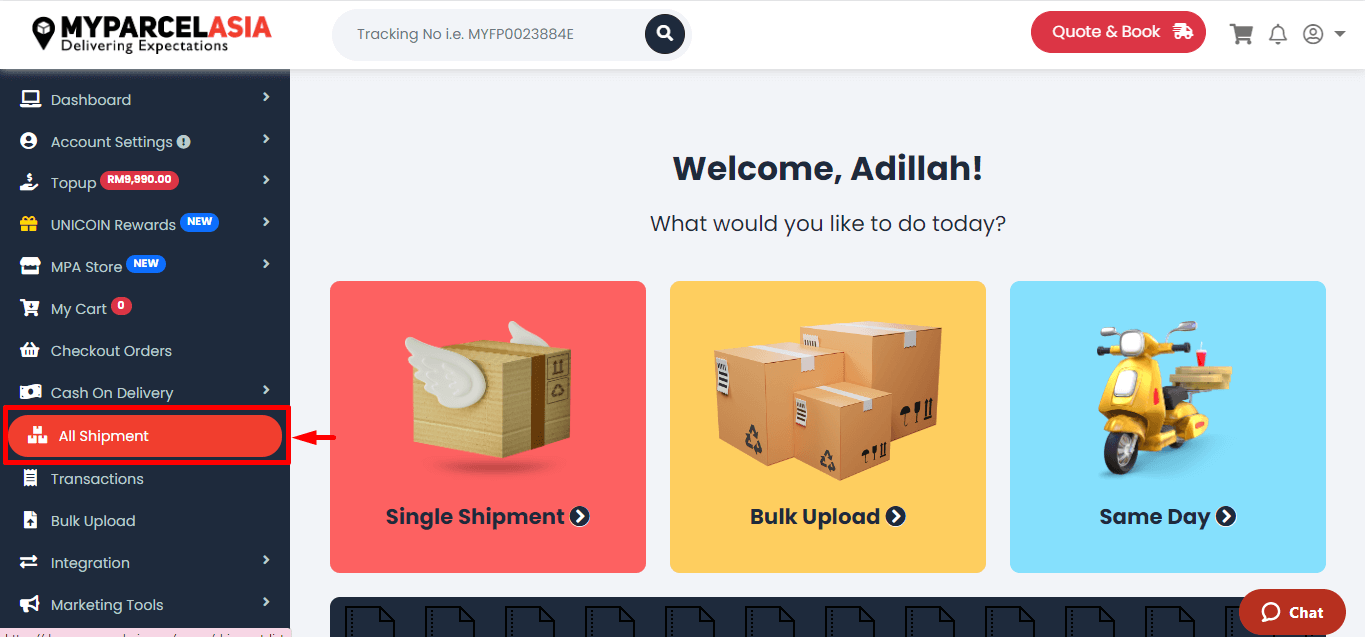 Check shipment details step-2