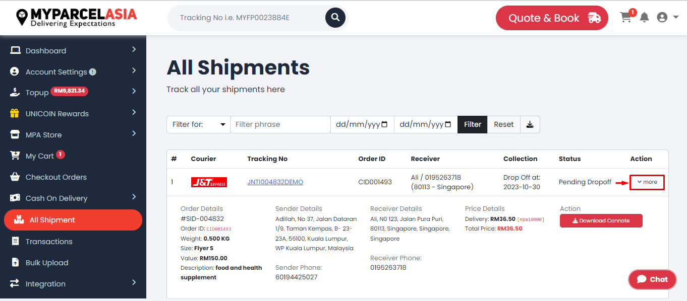 Check shipment details step-3
