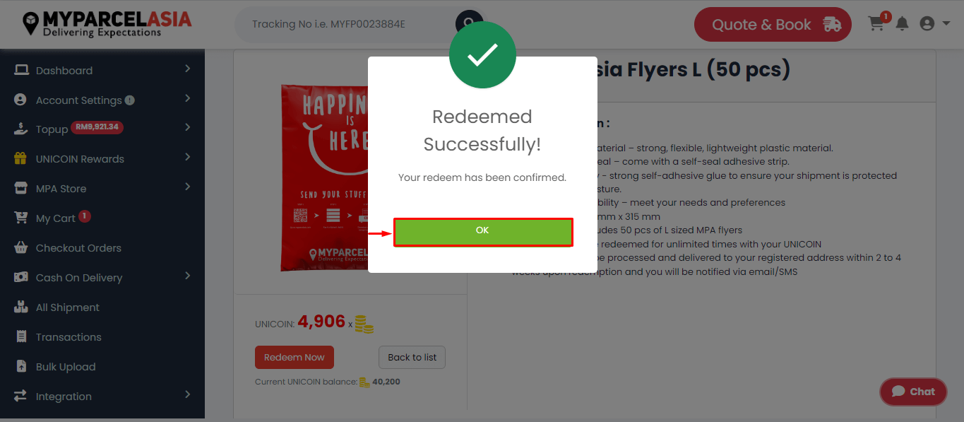 8th step to redeem UNICOIN