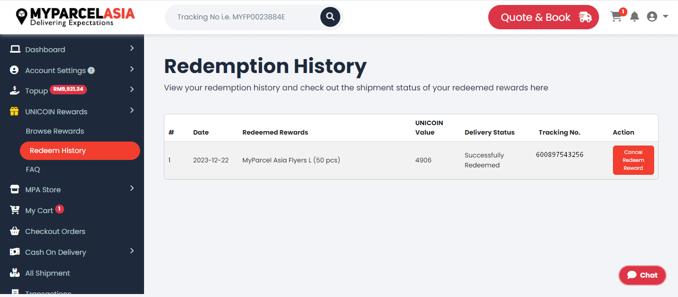 9th step to redeem UNICOIN