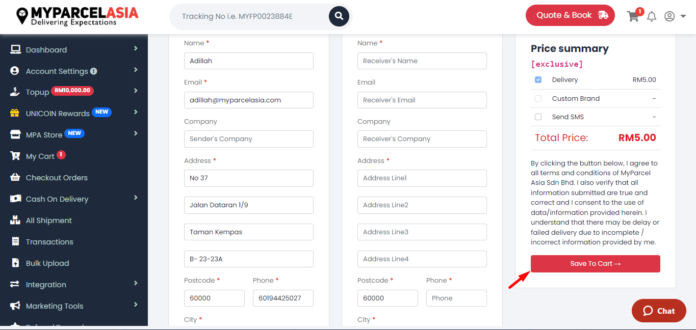 Create domestic delivery step-6